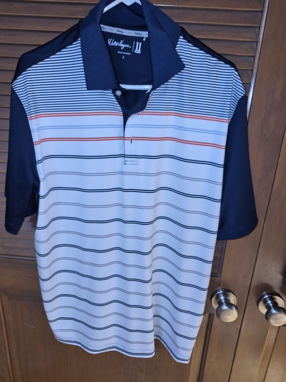 Walter Hagen White Polo with Navy and Orange Stripes